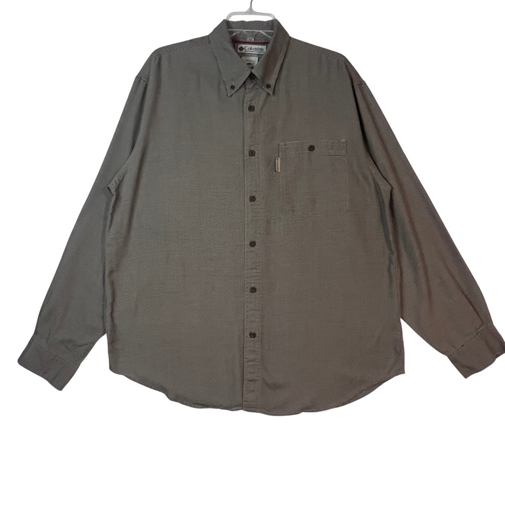 Columbia Mens LG Button Up Shirt‎ Long Sleeve Plaid Patterned Olive